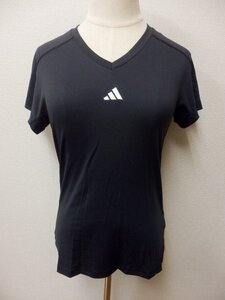 408F22◆adidas◆ＶネックＴシャツ◆黒◆Ｍサイズ◆アディダス