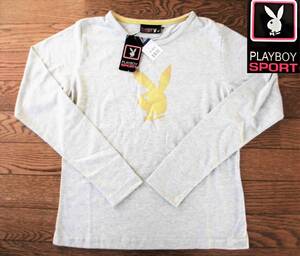 【新品即決】PLAYBOY SPORTプレイボーイ スポーツ 長袖Ｔシャツ★ビッグロゴ 吸汗速乾 軽量ストレッチ クルーネック/レディースM/送料無料