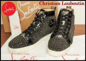 正規品 Christian Louboutin ルイススワロ クリスチャンルブタン ハイカット スニーカー 41 黒 パイソン 蛇革 26.0cm 激安 スタッズ 財布