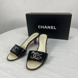 CHANEL シャネルレディース　ココマーク ブラック レザー パンプス サンダル ヒール シューズ　靴　37.5