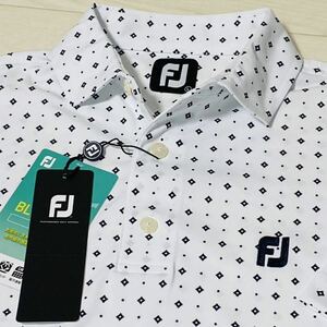 新品★FootJoy フットジョイ ダイヤ×ドット柄 吸汗速乾 4WAYストレッチ 半袖ポロシャツ★ホワイト★サイズL★送料185円