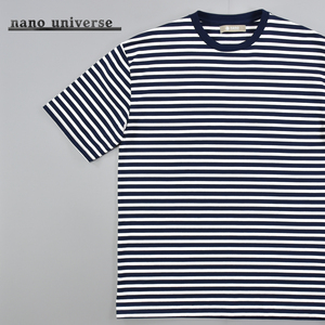 送料300円│nano universe ナノユニバース ★ ボーダー 半袖 Tシャツ カットソー ネイビー×白 メンズ S