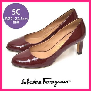 サルヴァトーレフェラガモ Salvatore Ferragamo エナメル アーモンドトゥ パンプス ボルドー 5C(約22-22.5cm) sh22-8919