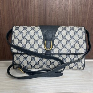 オールドグッチ GUCCI ショルダーバッグ ポシェット GGスプリーム ホースビット ネイビー