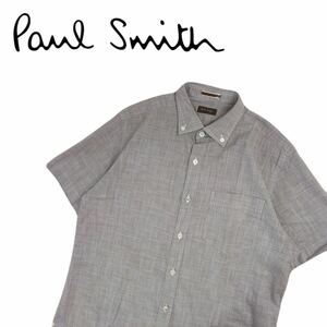極美品 最高級 Paul Smith collection 千鳥総柄 ボタンダウン 半袖シャツ ドレスシャツ メンズM ポールスミス コレクション 日本製 2405272