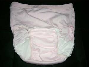 産褥ショーツ　LLサイズ　ピンク地　尻に犬猫柄の布地を付けてアップリケ風にした　紙おむつの上等に　未使用