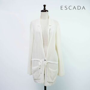 ESCADA エスカーダ 襟付き レーヨン ナイロン ニットカーディガン トップス レディース 白 アイボリー サイズ38*RC238