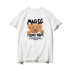 半袖　レディース　トップス  　ベア　白　Tシャツ　XL　体型カバー　aa649