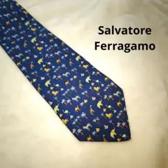 【人気☆オシャレ☆Salvatore Ferragamo】青　動物柄　ネクタイ