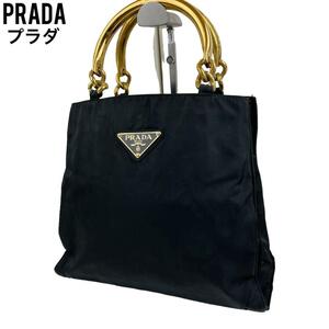 美品　PRADA プラダ　トートバッグ　ブラック　メタルハンドル　ブラック　黒