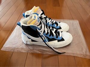 着用1回 美品 SACAI×NIKE BLAZER MID / SACAI 25cm サカイ ナイキ ブレザーミッド ブルー 青 白 white blue スニーカー