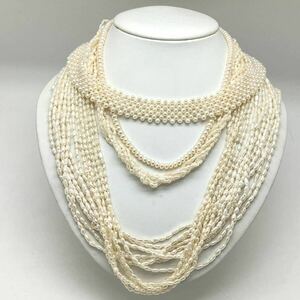 チョーカー有!!［淡水パールネックレス5点おまとめ］j 重量約190g 真珠 necklace Perl ボタン ケシ シルバー silver DA0