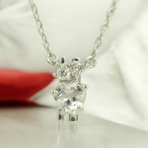 N359●STAR JEWELRY　スタージュエリー　ハート天然トパーズ　ダイヤモンドネックレス　Pt900 プラチナD0.03ct 