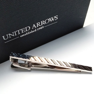 【uat738】UNITED ARROWS ユナイテッドアローズ 　ネクタイピン/タイバー シルバー 斜めストライプ スリムタイプ 細身 新品