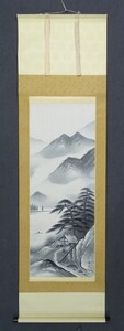 〈Aー77〉品名：掛軸　　峰松潮舟　作　「水墨山水」（水墨画）