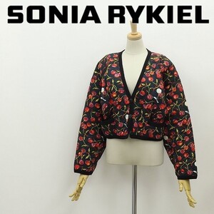 ◆SONIA RYKIEL ソニアリキエル チェリー さくらんぼ柄 コットン 中綿 キルティング ショート丈 カーディガン M