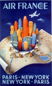 エアフランス　Affiche Air France Paris- New-York -Paris, A.Dehedin 1950