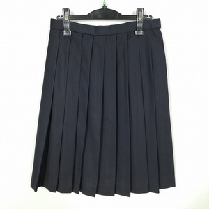 1円 スクールスカート 冬物 w66-丈62 紺 中学 高校 プリーツ 学生服 制服 女子 中古 HK6744