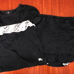 BURBERRY　バーバリー　半袖シャツ　ブルマ付きスカート　90㎝　セットアップ　上下セット　黒　中古