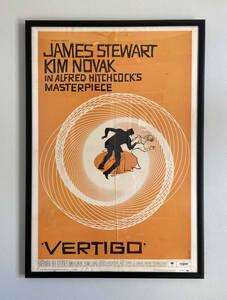USヴィンテージ1sh 初版『めまい/ Vertigo』(1958年) ヒッチコック Saul Bassソール・バス art！木製フレーム