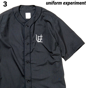 3 新品 ￥29,700【uniform experiment PIN STRIPE S/S BASEBALL SHIRT ユニフォームエクスペリメント ピンストライプ ベースボールシャツ】