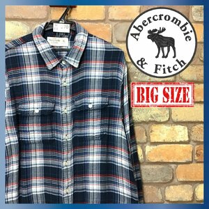 ME8-970◆USA規格・BIGサイズ◆美USED◆【Abercrombie&Fitch アバクロ】チェック 長袖 ネルシャツ【メンズ XL】ネイビー 古着 アメカジ