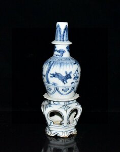 ◆古寳堂◆元 青花 神獣紋 轉心瓶 古陶瓷品 極細工 古置物 古擺件 中国古美術 時代物 古董品