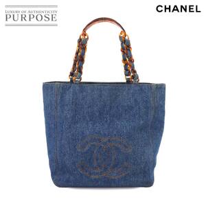 シャネル CHANEL べっ甲調 プラチェーン トート バッグ デニム ブルー ココマーク ヴィンテージ Plastic Chain Tote Bag 90249853