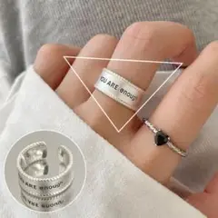 リング 指輪 合銀 調整可能 ゴツめ ロゴ入り 華奢 韓国 レトロ ロック