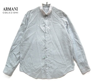 美品チュニジア製!!アルマーニ コレッツォーニ ARMANI COLLEZIONI*美シルエット チェック柄リブニット襟シャツ XL 白×緑