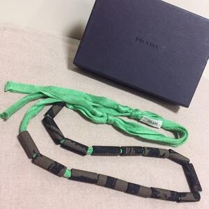 新品 ☆ PRADA ロング ネックレス グリーン チョーカー ライム 黄緑 カーキ ブラウン ブラック レディース メンズ プラダ