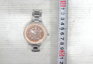 Kネぱ0084 SEIKO セイコ ダイバーウォッチ ソーラー時計 クロノグラフ シルバー系オレンジブラウン 日本製 腕時計 動作確認済み 送料280円