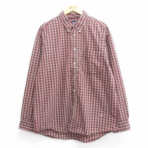 【30%OFF】XL/古着 ギャップ GAP 長袖 ブランド シャツ メンズ 00s コットン ボタンダウン 赤 レッド チェック 24aug30 中古 トップス 3OF