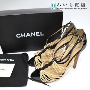 質屋 靴 CHANEL シャネル ヒール サンダル エナメル レザー ヴィンテージ ココマーク 表記サイズ 37 1/2 C レディース みいち質店