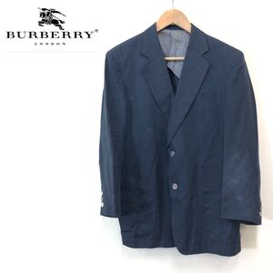 1O1373-F◆ old ◆ 90s ◆ burberrys バーバリー テーラードジャケット シングル 背抜き ◆ sizeSA テンセル リネン ネイビー 古着 メンズ