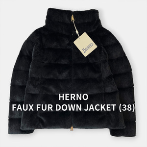 未使用 HERNO ヘルノ エコファー ショート ダウンジャケット 黒 ブラック 38 FAUX FUR DOWN JACKET PI1166D レディース 高級ダウン