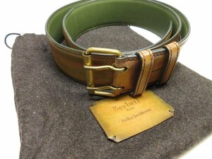 特注品 スペシャルオーダー【ベルルッティ Berluti】 カリグラフィー レザーベルト (メンズ) ゴールデンパティーヌ 茶系 ■10HT2664■