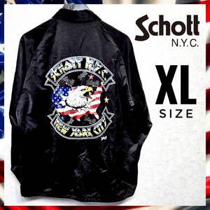 大きめXLサイズ　Schott　ショット　コーチジャケット　ナイロンジャケット　星条旗　ブラック　白頭鷲　ニューヨーク・シティ　アメリカ