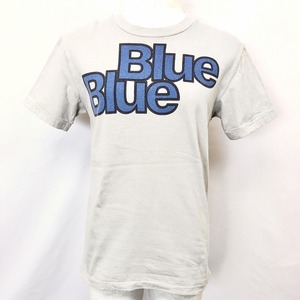 BLUE BLUE ブルーブルー 0 レディース Tシャツ カットソー ロゴプリント 丸首 クルーネック 半袖 日本製 綿100% ライトグレーベージュ系