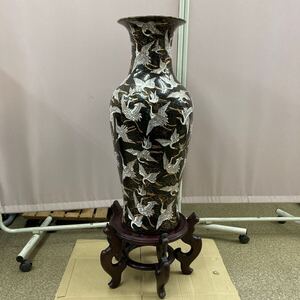 L792 大型飾壺 鶴 花瓶 置物 壺/台座付き/現状品 ※2個口発送