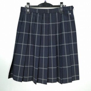 1円 スクールスカート 大きいサイズ 夏物 w75-丈58 チェック 中学 高校 プリーツ 学生服 制服 女子 中古 HK4733