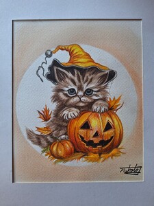 色鉛筆画　Happy Halloween Cat 