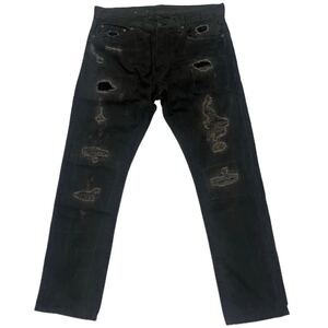 【 DENIM & SUPPLY 】 リペア 加工 ブラック デニム パンツ W33 黒 牛革パッチ Ralph ラルフ