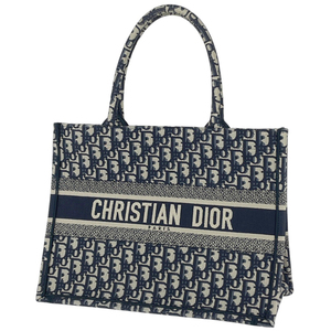 クリスチャンディオール Christian Dior ブック トートバッグ ミディアム トロッター柄 キャンバス ネイビー レディース 【中古】