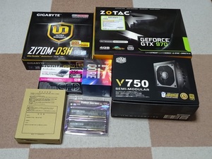 自作PCパーツ、Core i7 6700、GTX970、SSD256GB+HDD2TB、メモリ8GBx2、電源750W、