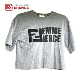 FENDI フェンディ FS7183 ロゴ ショート丈 半袖Ｔシャツ コットン グレー レディース【中古】