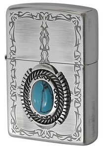 Zippo ジッポライター イミテーションストーン ターコイズ トライバル柄 Turquoise 銀メッキいぶし 80053 プレゼント 男性 かっこいい