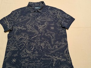 ■【◎状態良◎】Polo by Ralph Lauren 海図 / マップ 総柄 マリン ポロシャツ ラルフローレン マリンスタイル ネイビー【Mサイズ】■