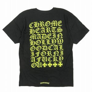 美品 クロムハーツ CHROME HEARTS MADE in HOLLYWOOD ネオンプリント ロゴ Tシャツ カットソー トップス 半袖 コットン クルーネック L 黒