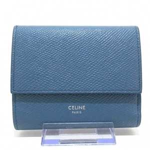 セリーヌ CELINE 3つ折り財布/ミニ/コンパクト 10B573BEL.07SU スモール トリフォールドウォレット グレインドカーフスキン ブルー 美品